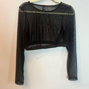 Torrid Black Sheer Mesh Long Sleeve Under-It-All Crop Top 2X NWOT